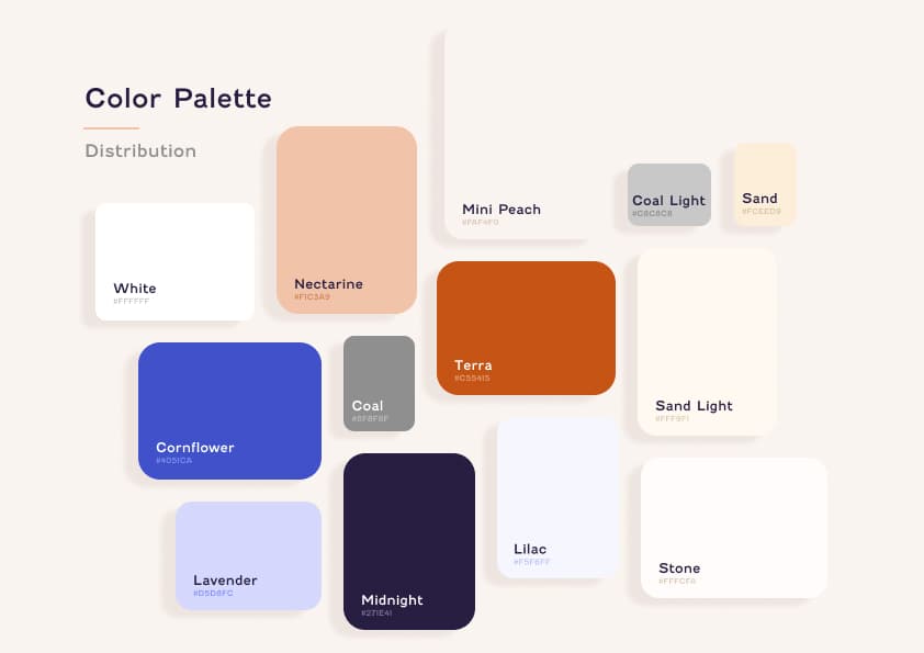 MyAtlas color palette distribution with named swatches and hex codes