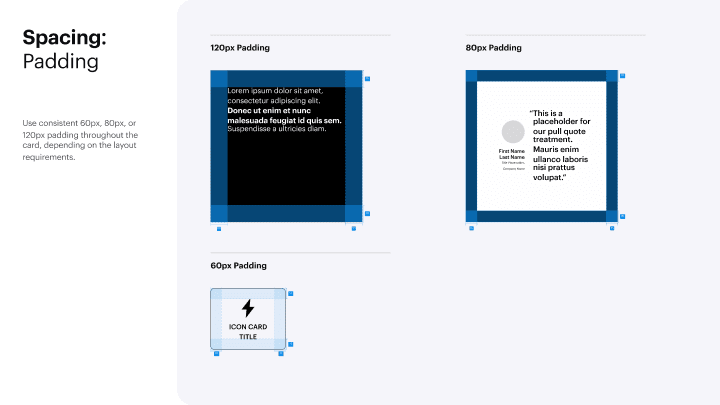 Spacing and padding guidelines of 60, 80, and 120 pixels