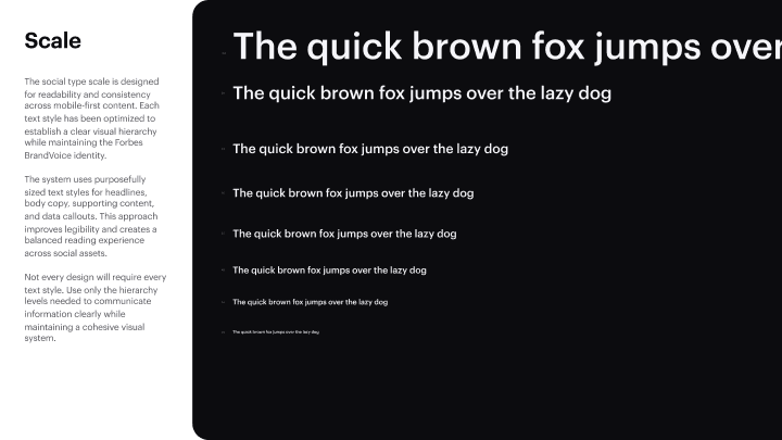 Forbes social type scale showing headline through caption sizes