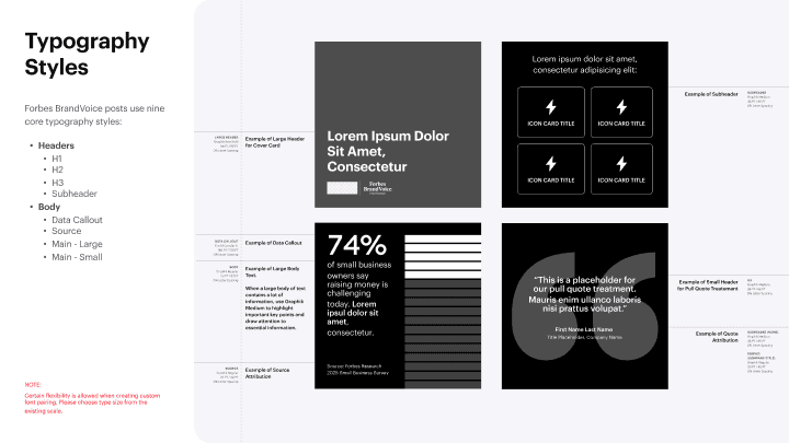 Typography styles used across Forbes BrandVoice social cards
